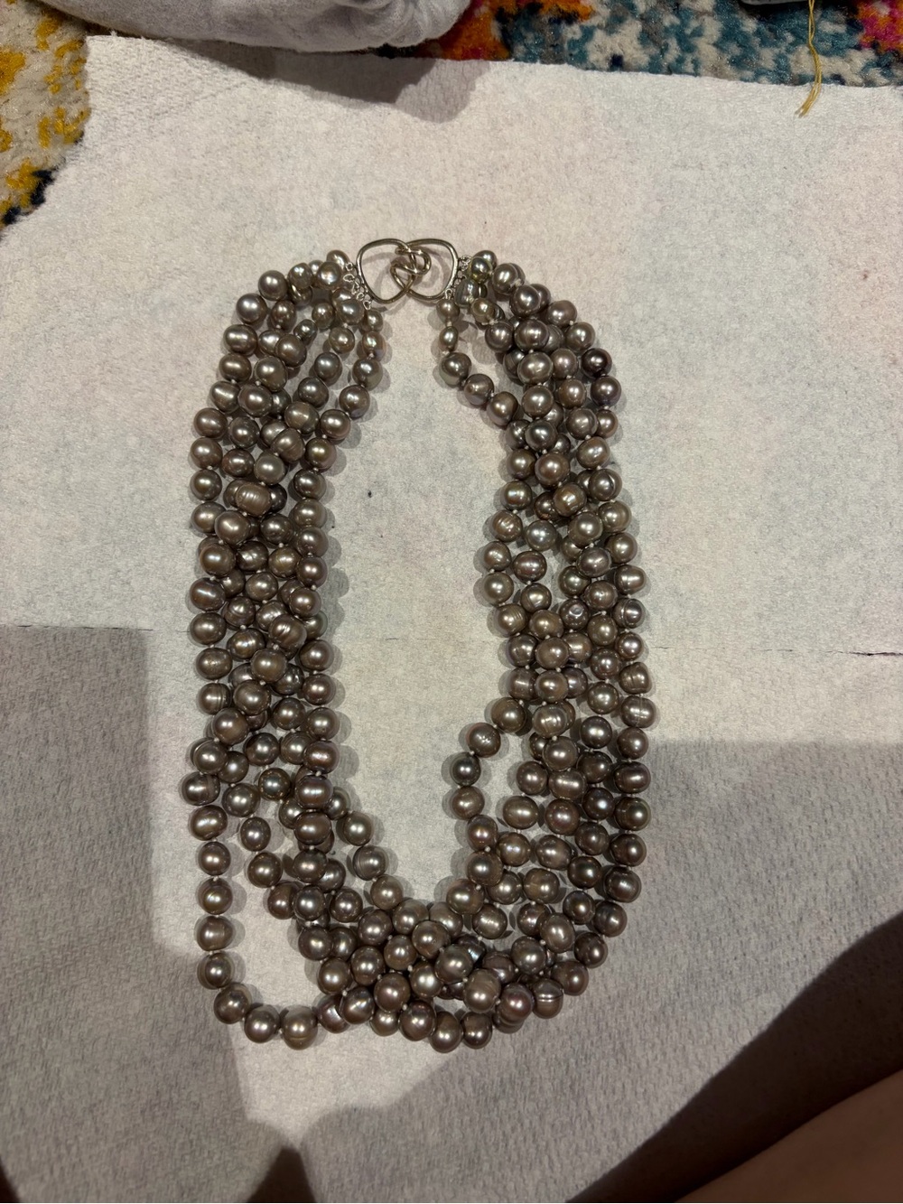 Stephen Dweck Multi-Strand Silver Gray Pearl Necklace